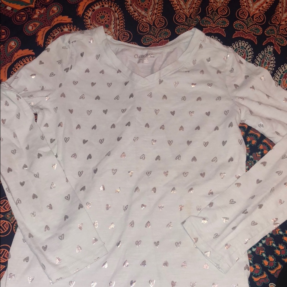 aqua and silver hearts long sleeve tee 10/12